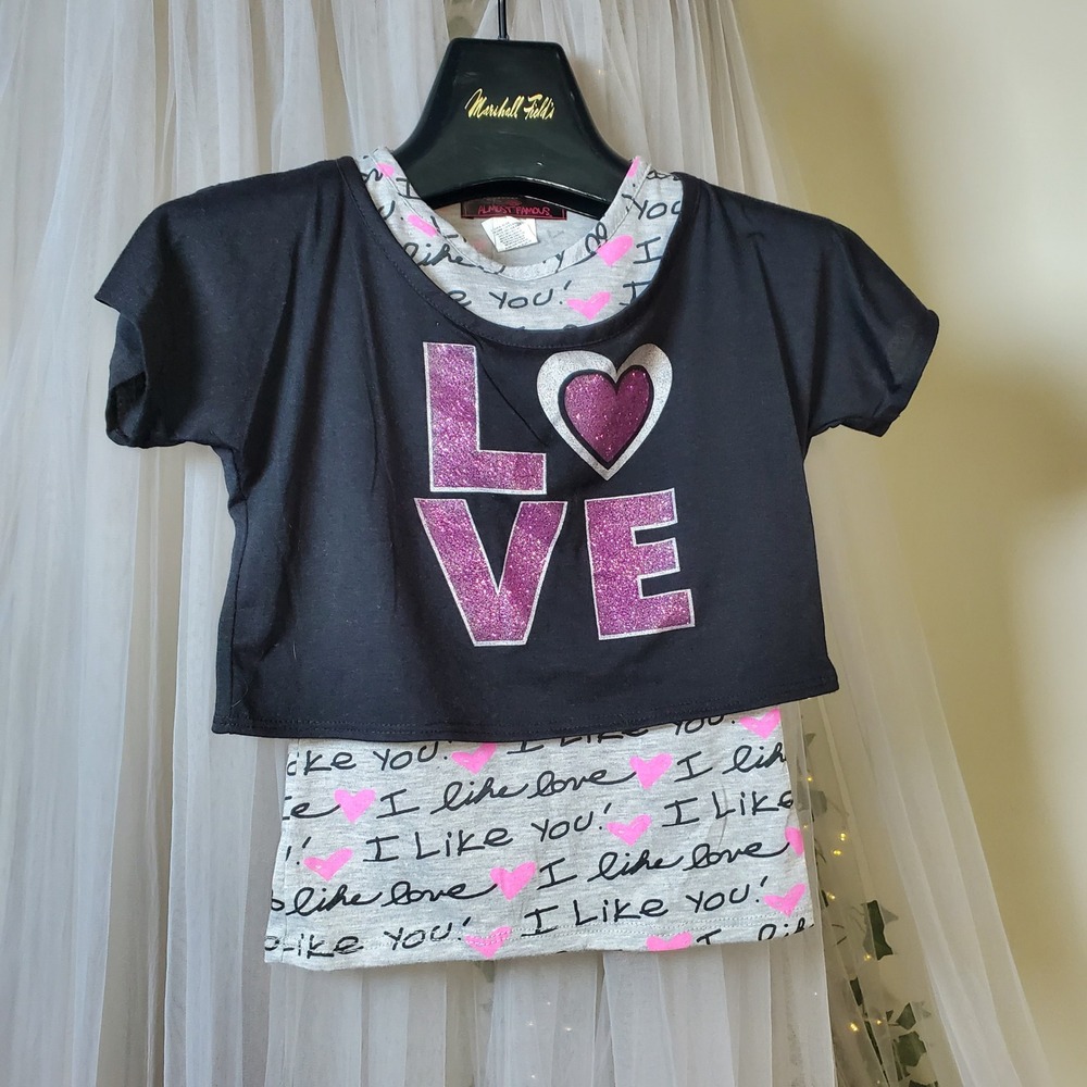 Almost‎ Famous Girls Retro Graphic Print Shirt Love Hearts L 6X Party School